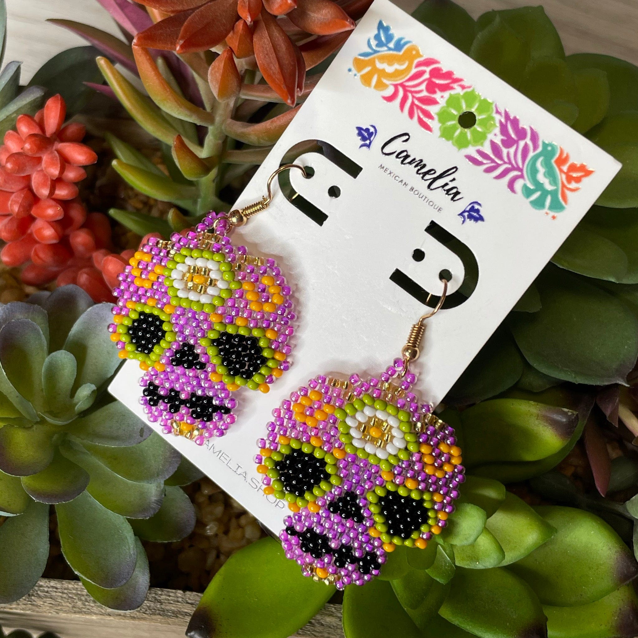 Sugar Skull Beaded Earrings - Small