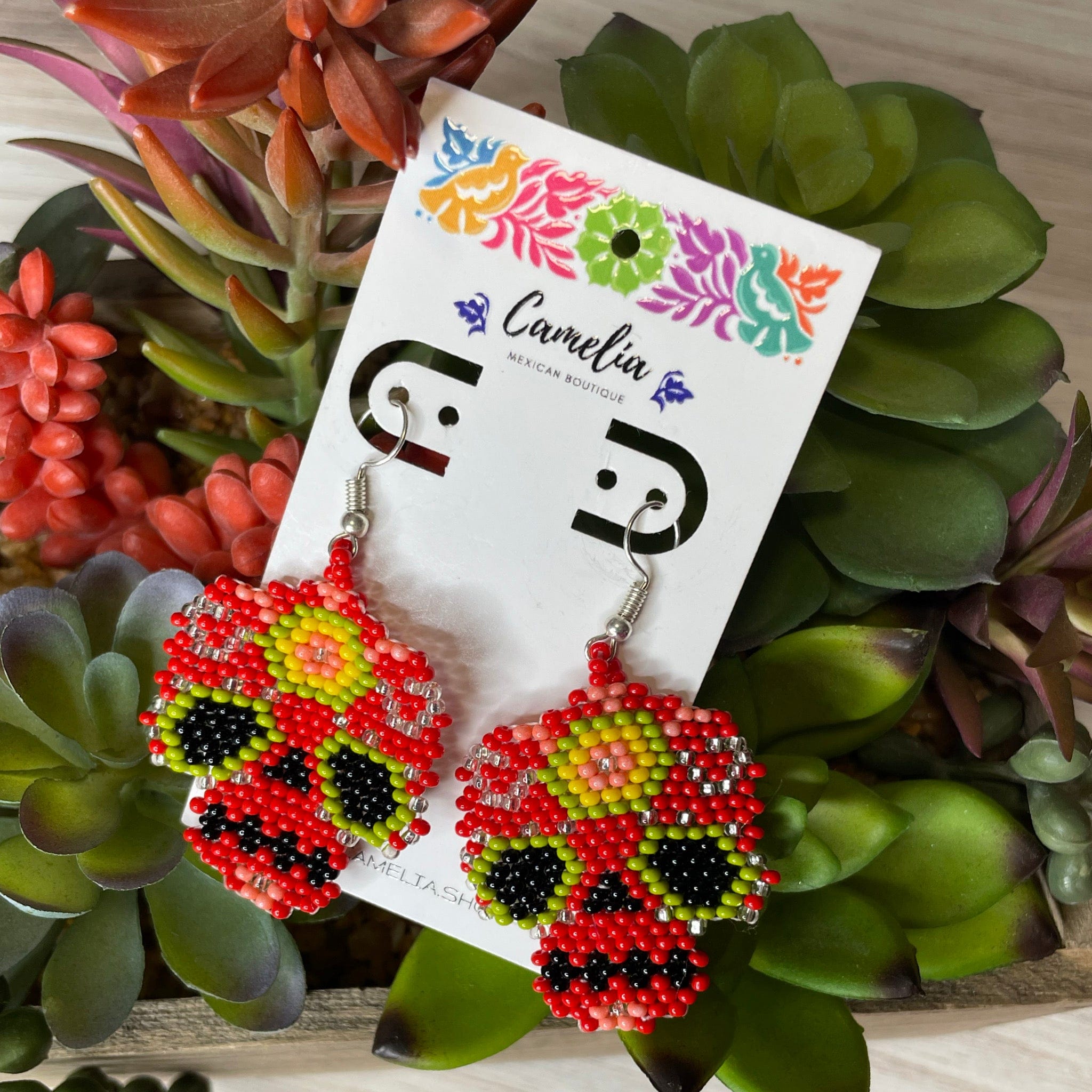 Sugar Skull Beaded Earrings - Small