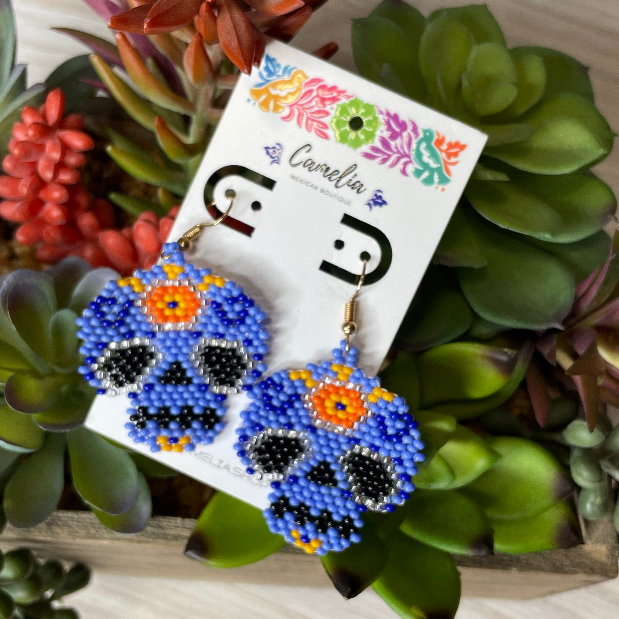 Sugar Skull Beaded Earrings - Small