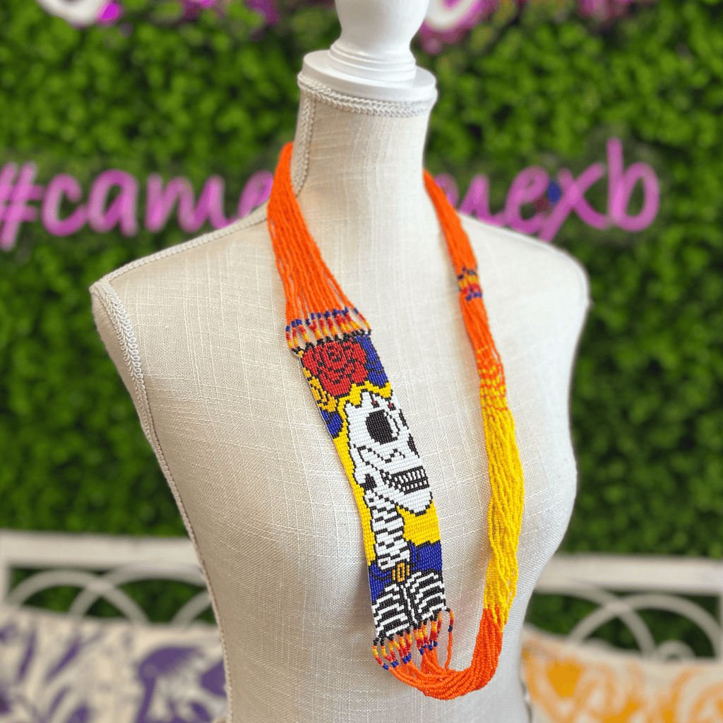 Sugar Skull Catrina Beaded Necklace - Large Sugar Skull Catrina Beaded Necklace - Large