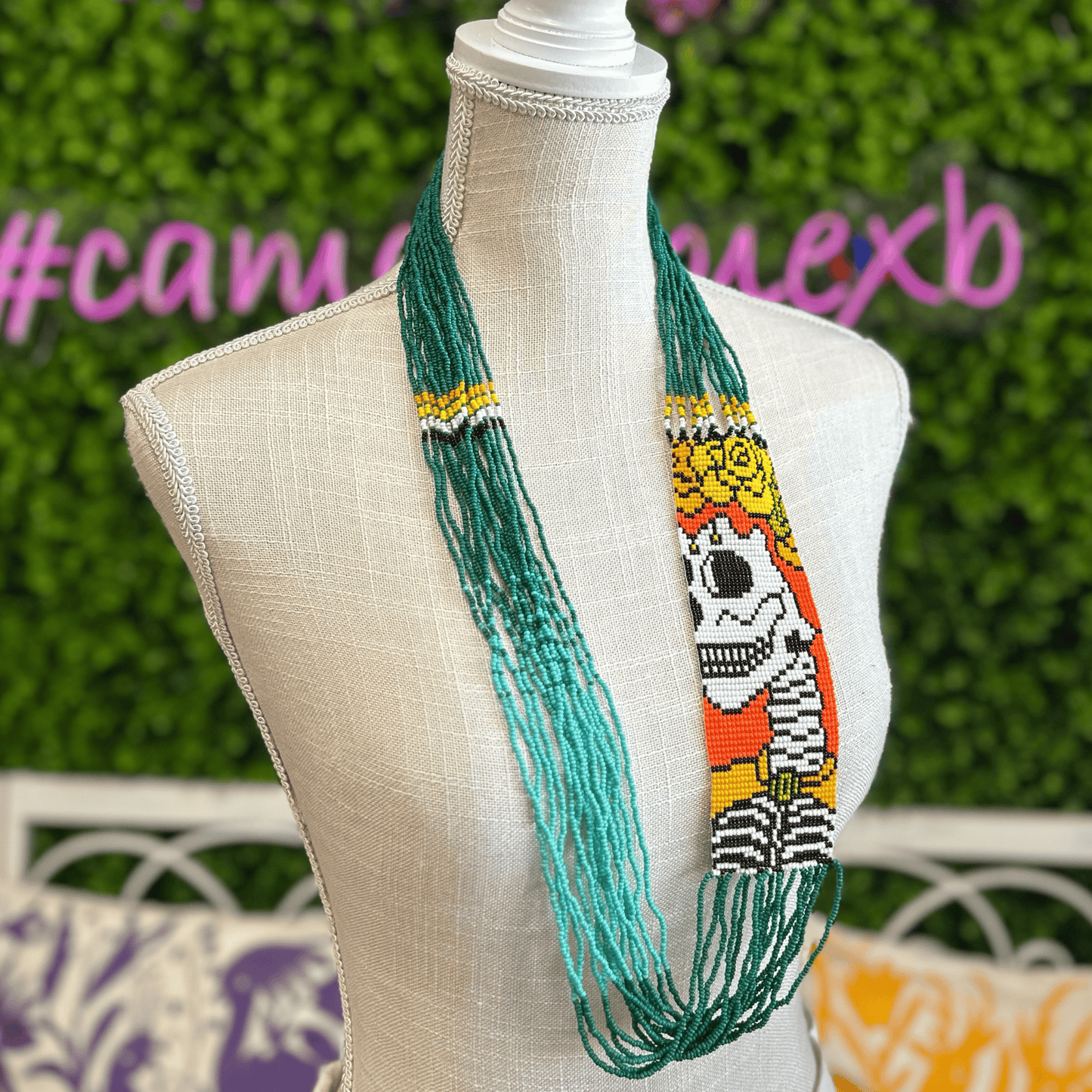 Sugar Skull Catrina Beaded Necklace - Large Sugar Skull Catrina Beaded Necklace - Large