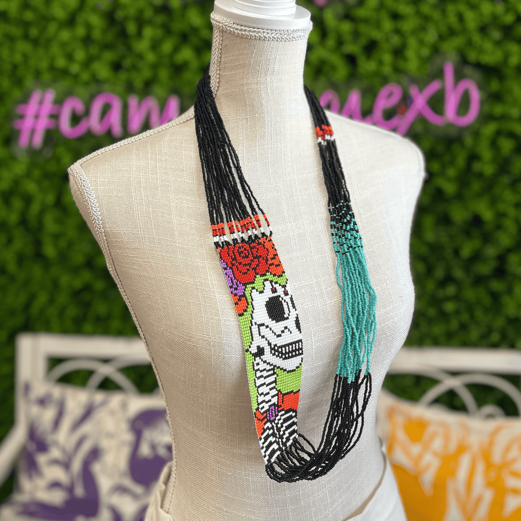 Sugar Skull Catrina Beaded Necklace - Large Sugar Skull Catrina Beaded Necklace - Large