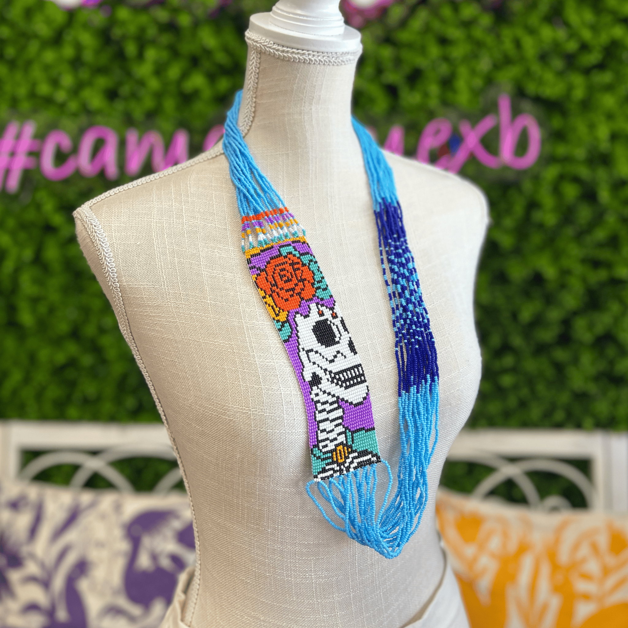 Sugar Skull Catrina Beaded Necklace - Large Sugar Skull Catrina Beaded Necklace - Large