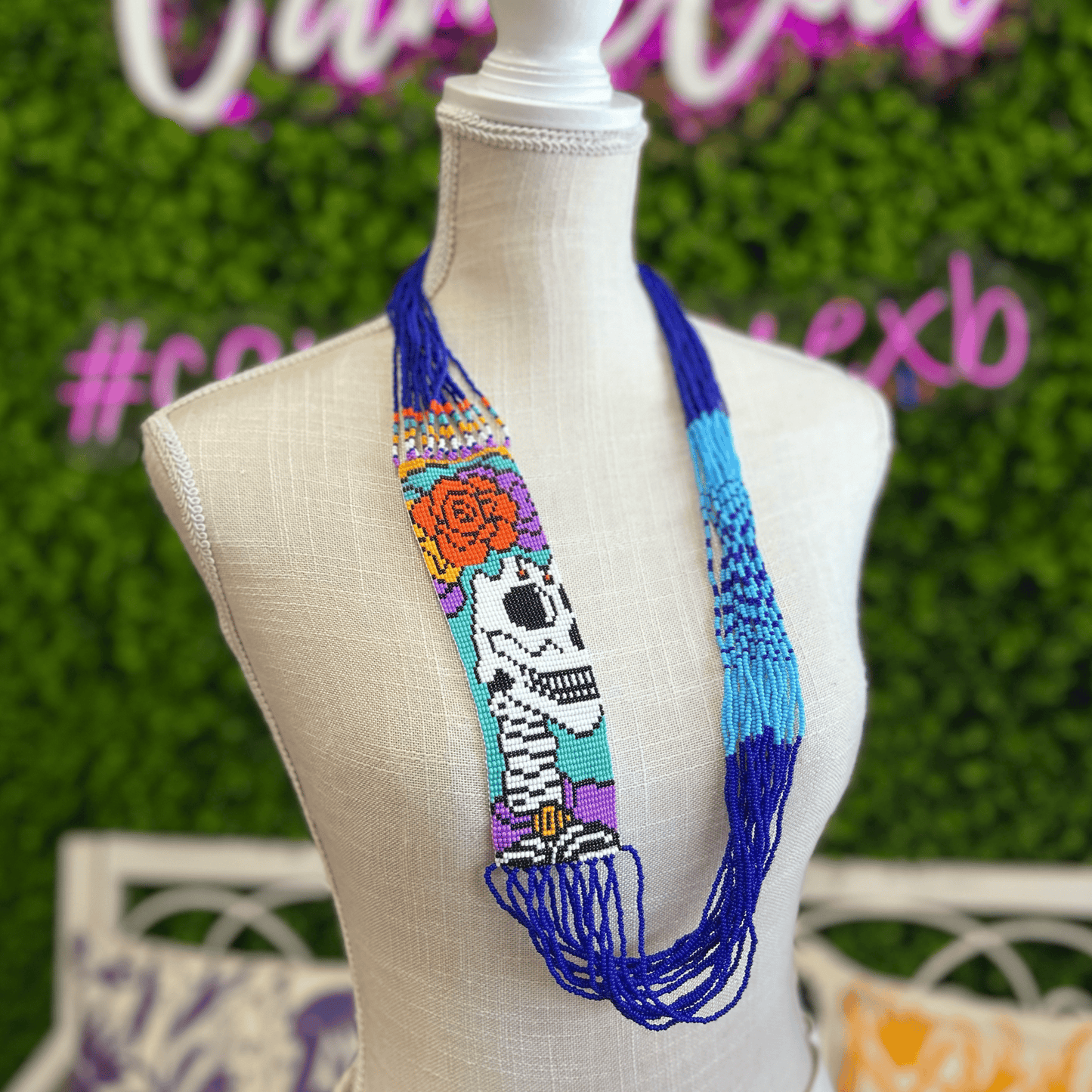 Sugar Skull Catrina Beaded Necklace - Large Sugar Skull Catrina Beaded Necklace - Large