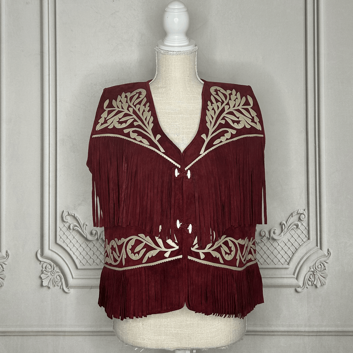 Tamaulipeca Leather Fringed Vest - Maroon - Women Tamaulipeca Leather Fringed Vest - Maroon - Women