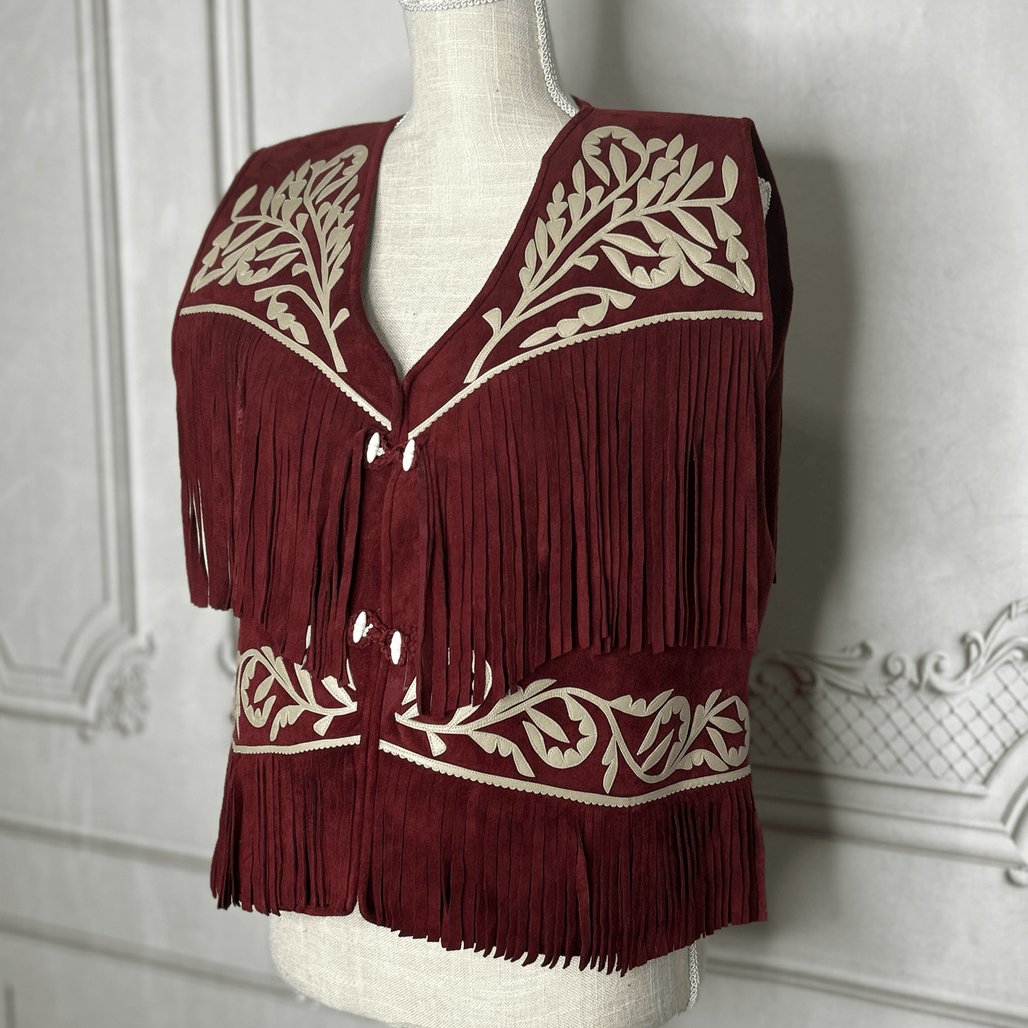 Tamaulipeca Leather Fringed Vest - Maroon - Women Tamaulipeca Leather Fringed Vest - Maroon - Women