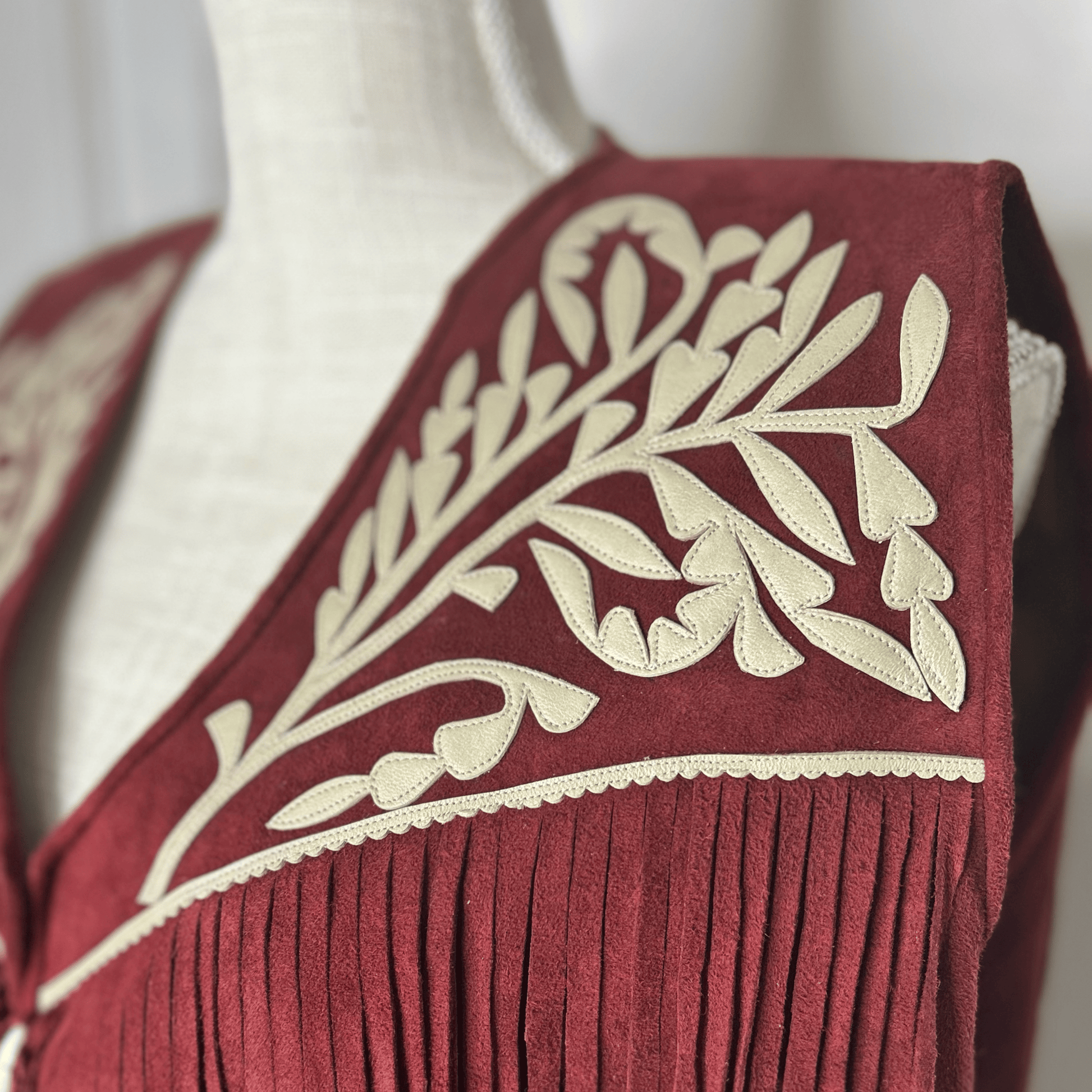 Tamaulipeca Leather Fringed Vest - Maroon - Women Tamaulipeca Leather Fringed Vest - Maroon - Women