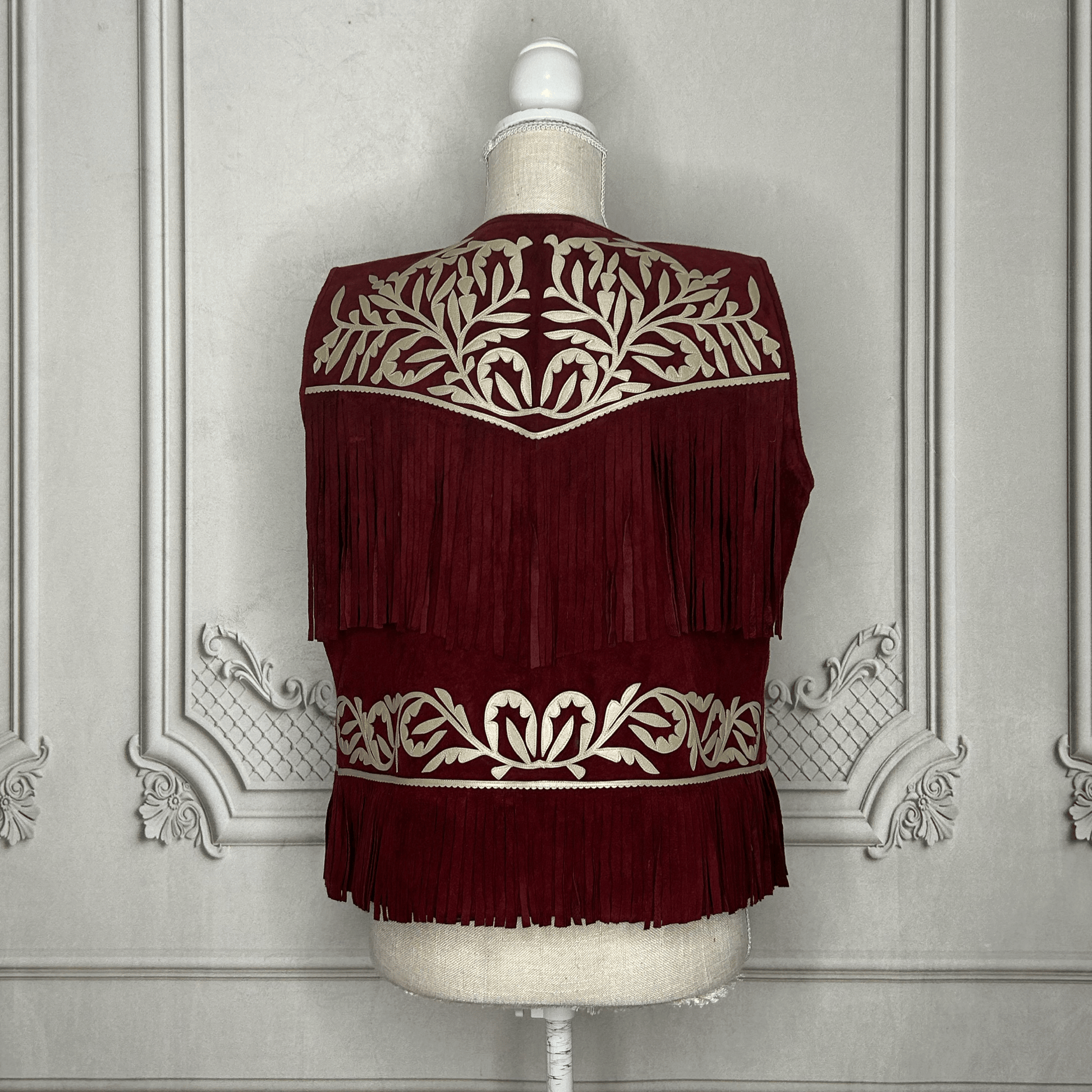 Tamaulipeca Leather Fringed Vest - Maroon - Women Tamaulipeca Leather Fringed Vest - Maroon - Women