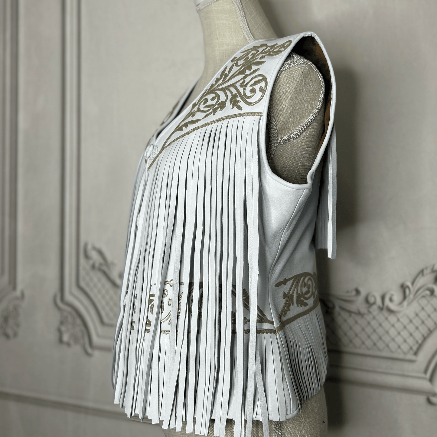 Tamaulipeca Leather Fringed Vest - White - Women Tamaulipeca Leather Fringed Vest - White - Women