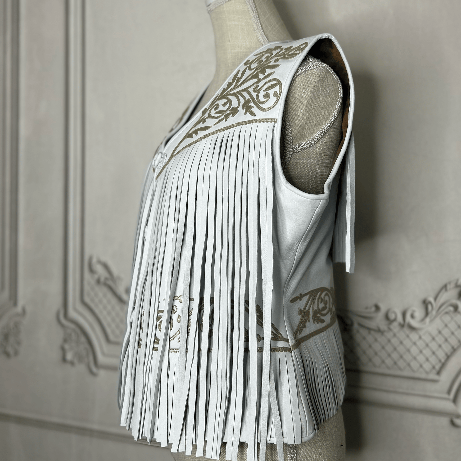 Tamaulipeca Leather Fringed Vest - White - Women Tamaulipeca Leather Fringed Vest - White - Women