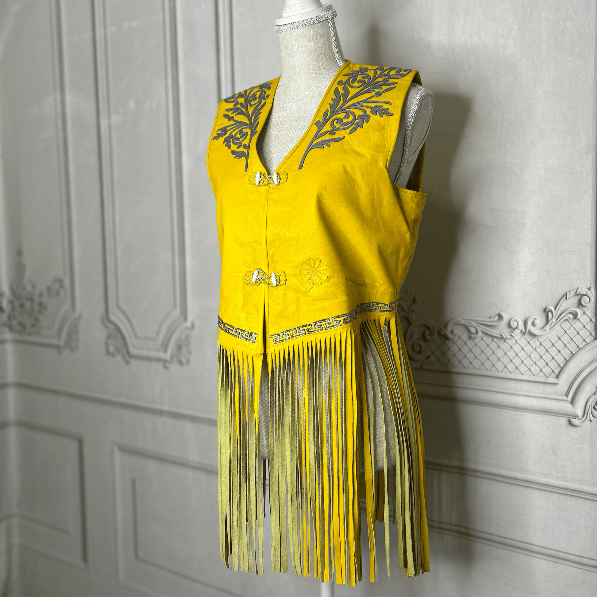 Tamaulipeca Leather Fringed Vest - Yellow - Women Tamaulipeca Leather Fringed Vest - Yellow - Women