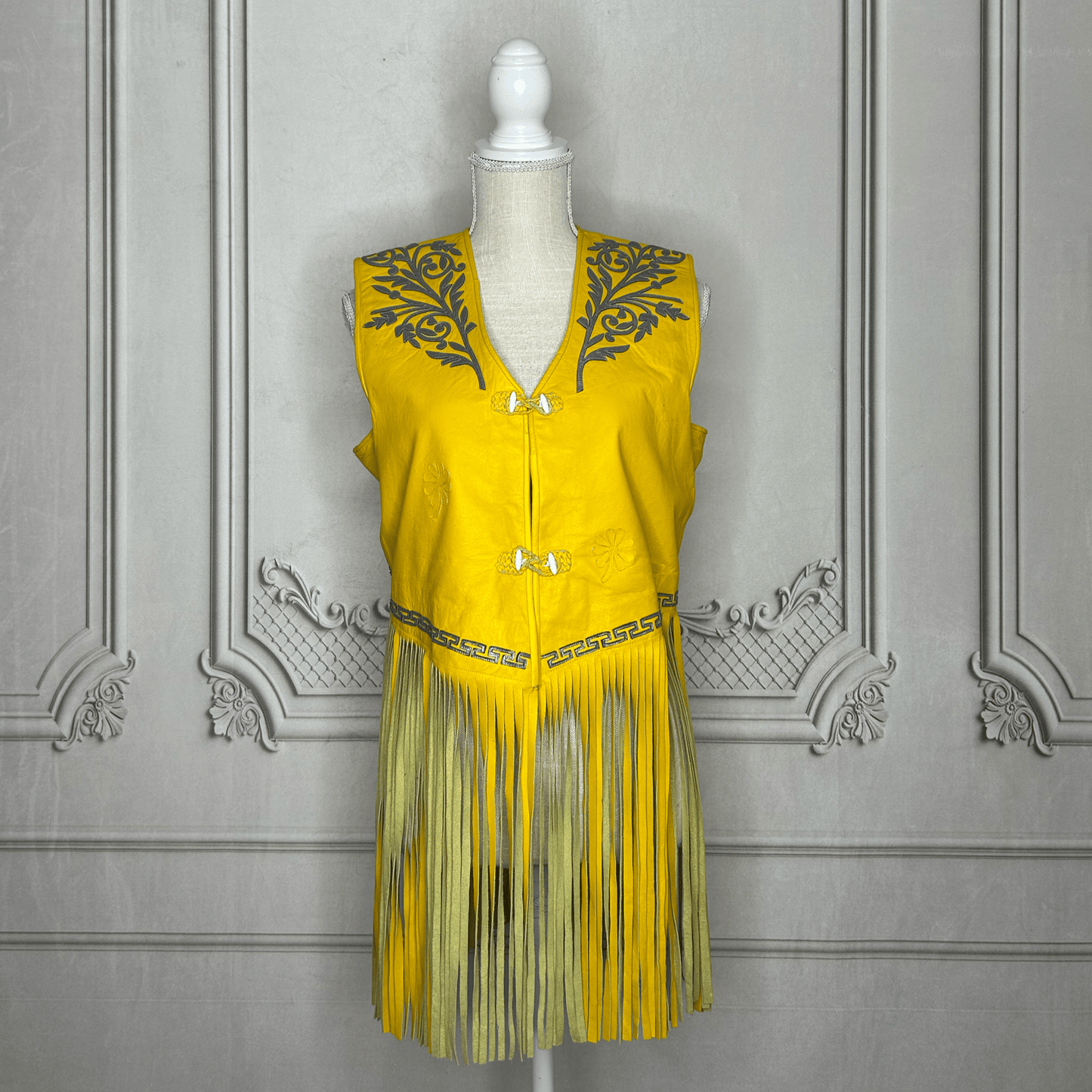 Tamaulipeca Leather Fringed Vest - Yellow - Women Tamaulipeca Leather Fringed Vest - Yellow - Women