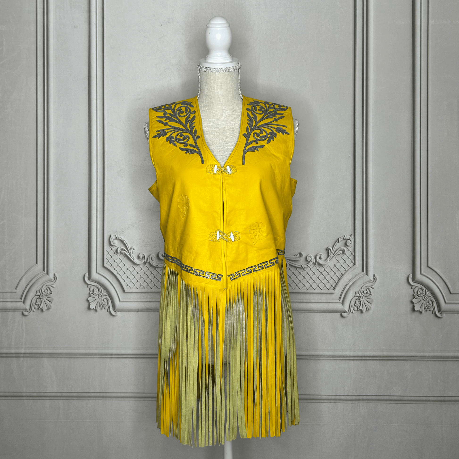 Tamaulipeca Leather Fringed Vest - Yellow - Women Tamaulipeca Leather Fringed Vest - Yellow - Women