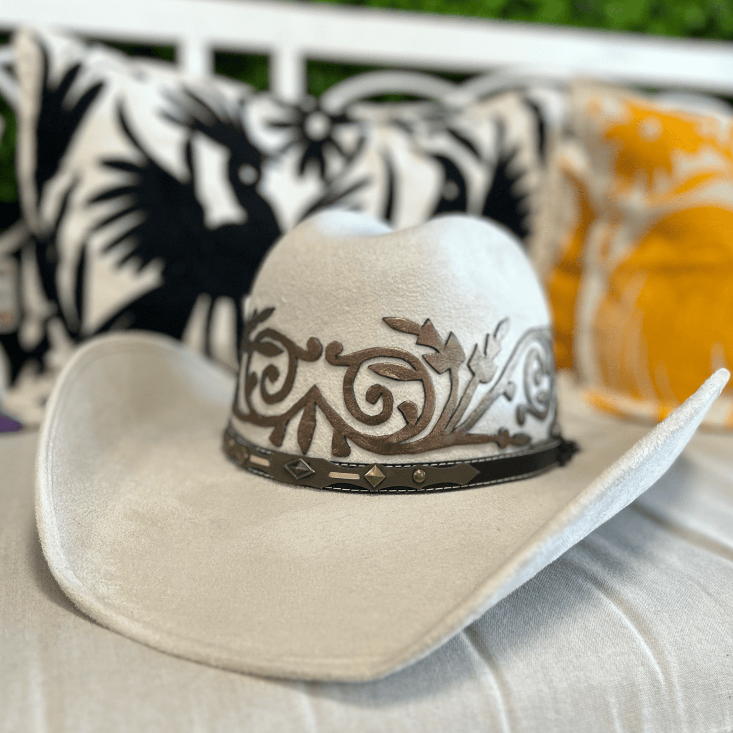 Tamaulipeca Western Suede Hat - Bolona Style Leather Detail Tamaulipeca Western Suede Hat - Bolona Style Leather Detail