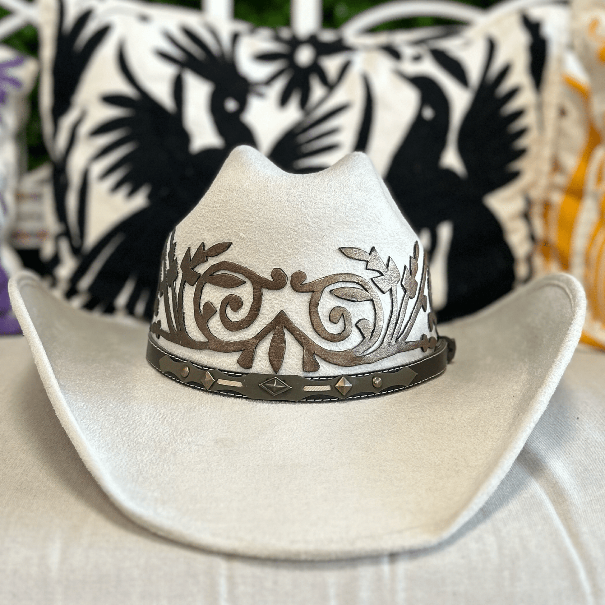 Tamaulipeca Western Suede Hat - Bolona Style Leather Detail Tamaulipeca Western Suede Hat - Bolona Style Leather Detail