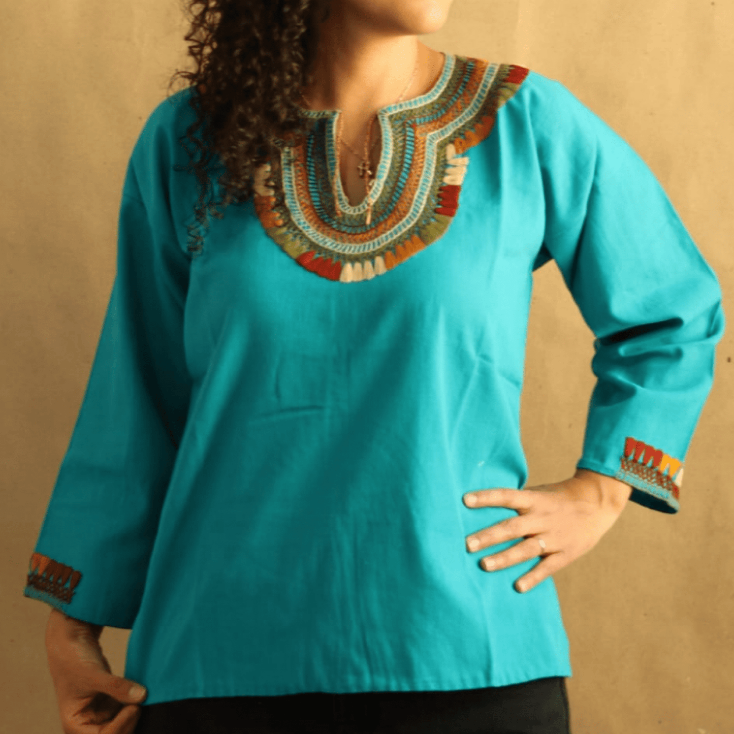 Tassel Motif Mexican Tunic Blouse