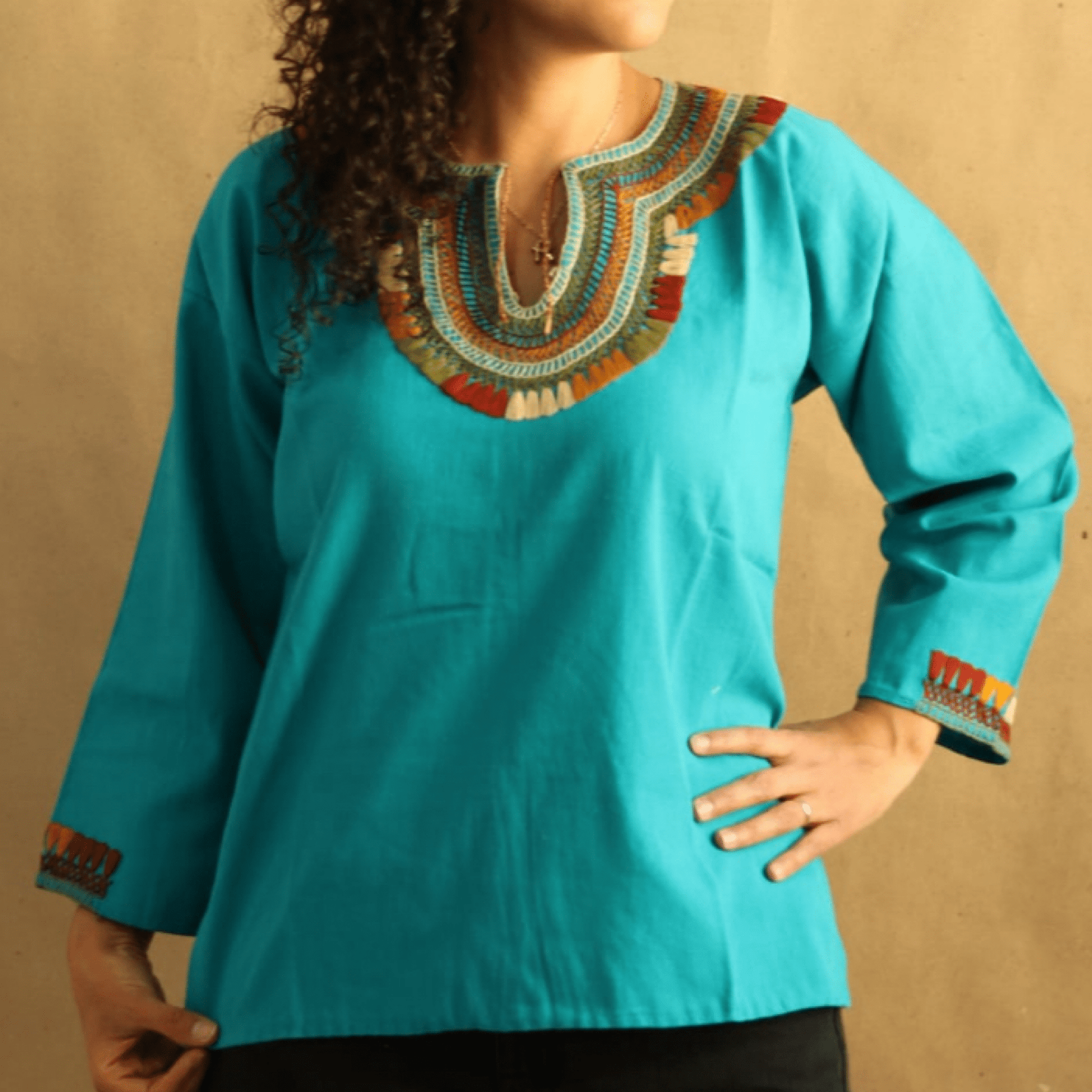 Tassel Motif Mexican Tunic Blouse