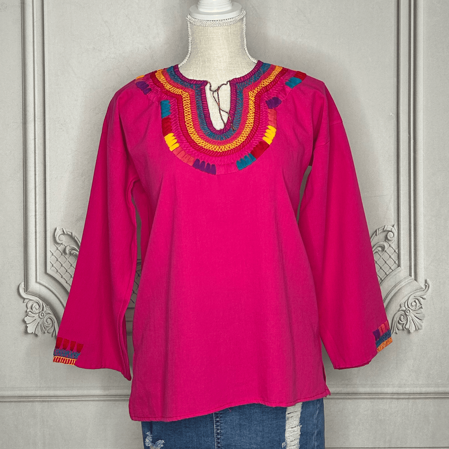 Tassel Motif Mexican Tunic Blouse