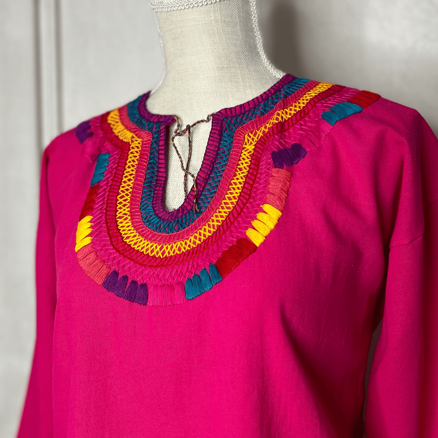 Tassel Motif Mexican Tunic Blouse