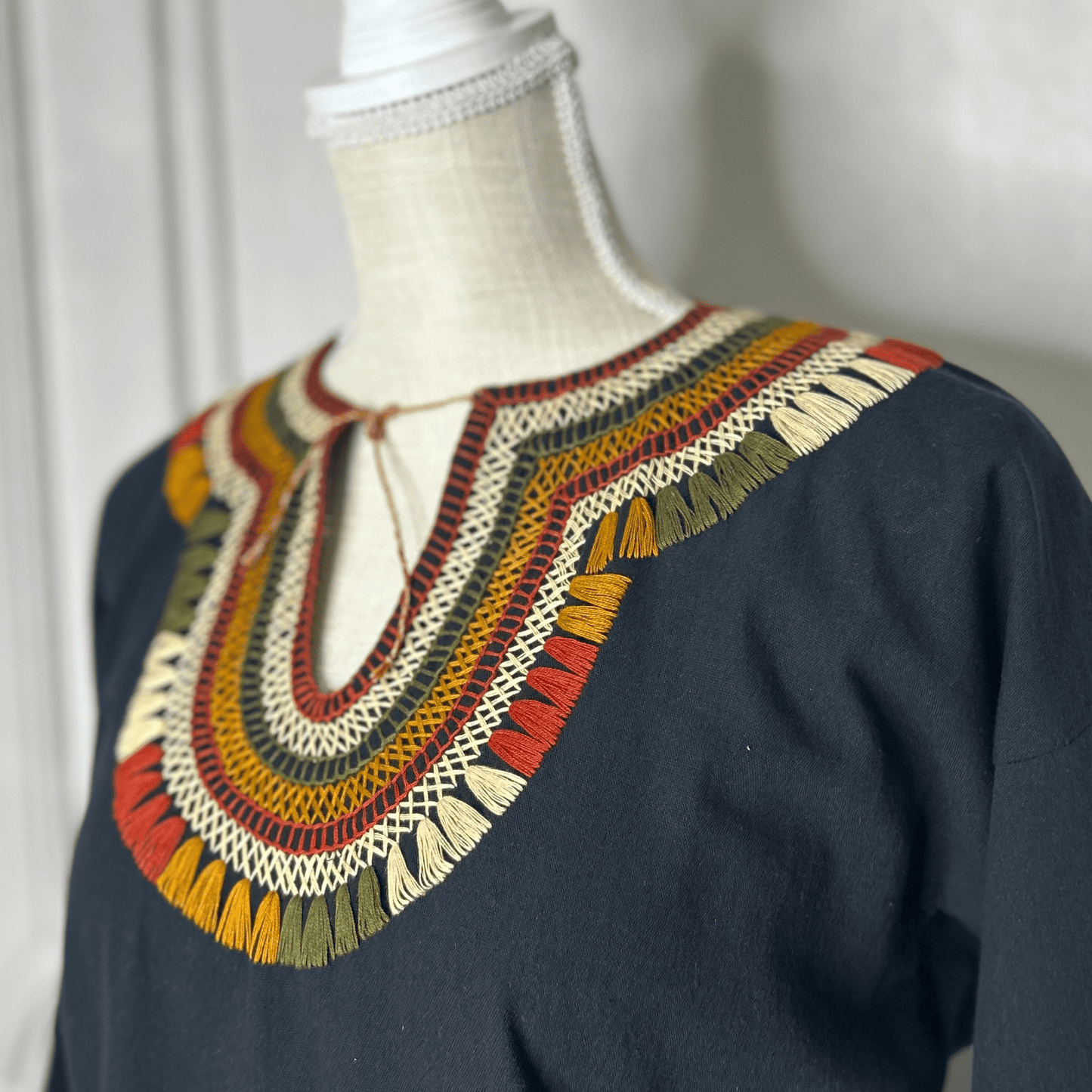 Tassel Motif Mexican Tunic Blouse