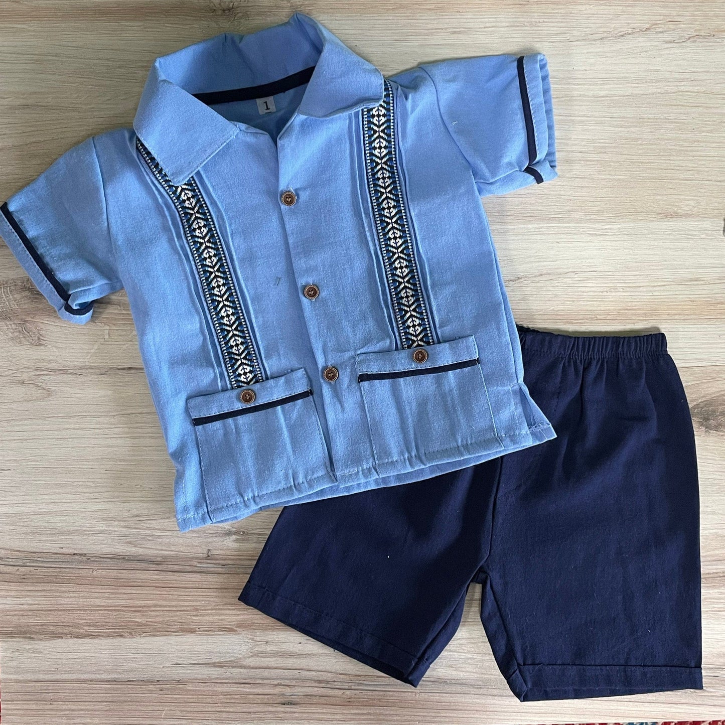 Toddler Boy Guayabera and Short Sets - Double Pocket