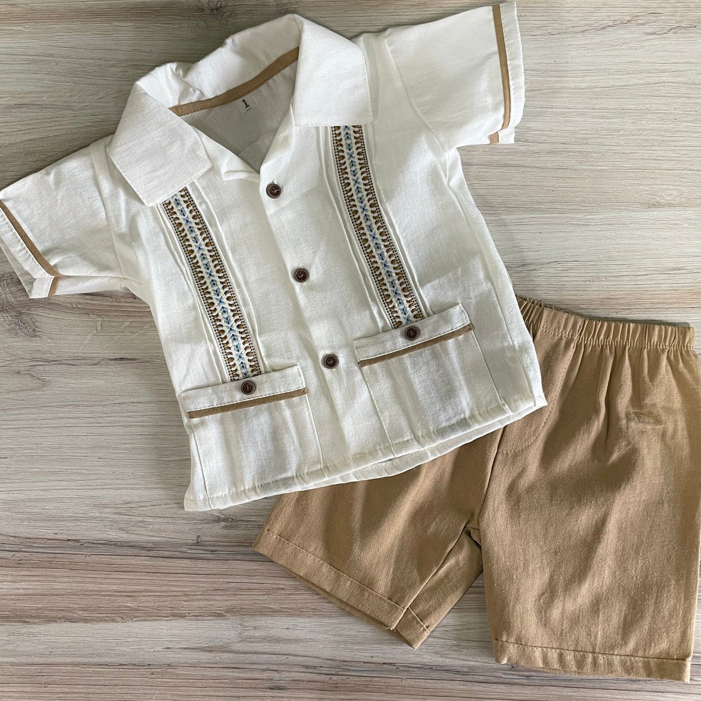 Toddler Boy Guayabera and Short Sets - Double Pocket