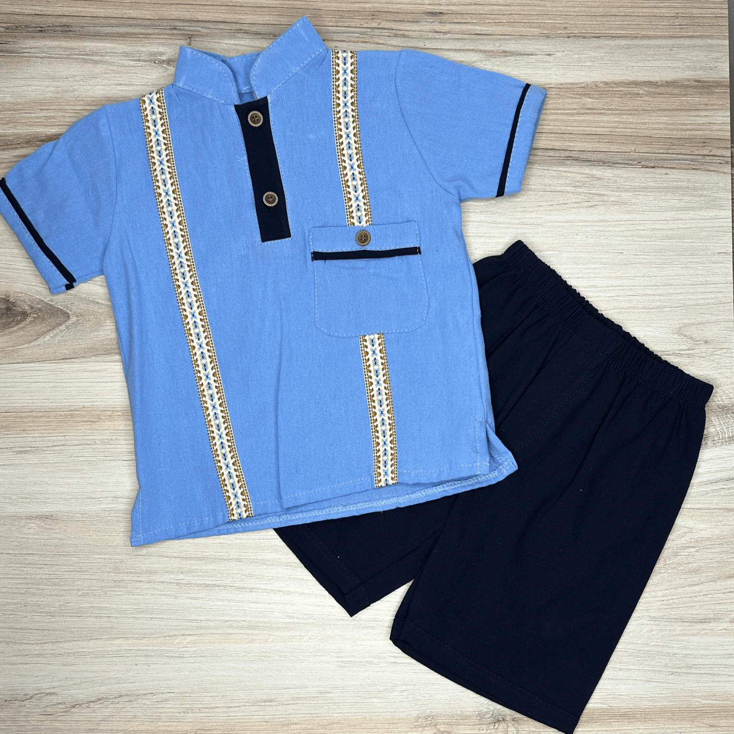 Toddler Boy Guayabera and Short Sets - Single Pocket