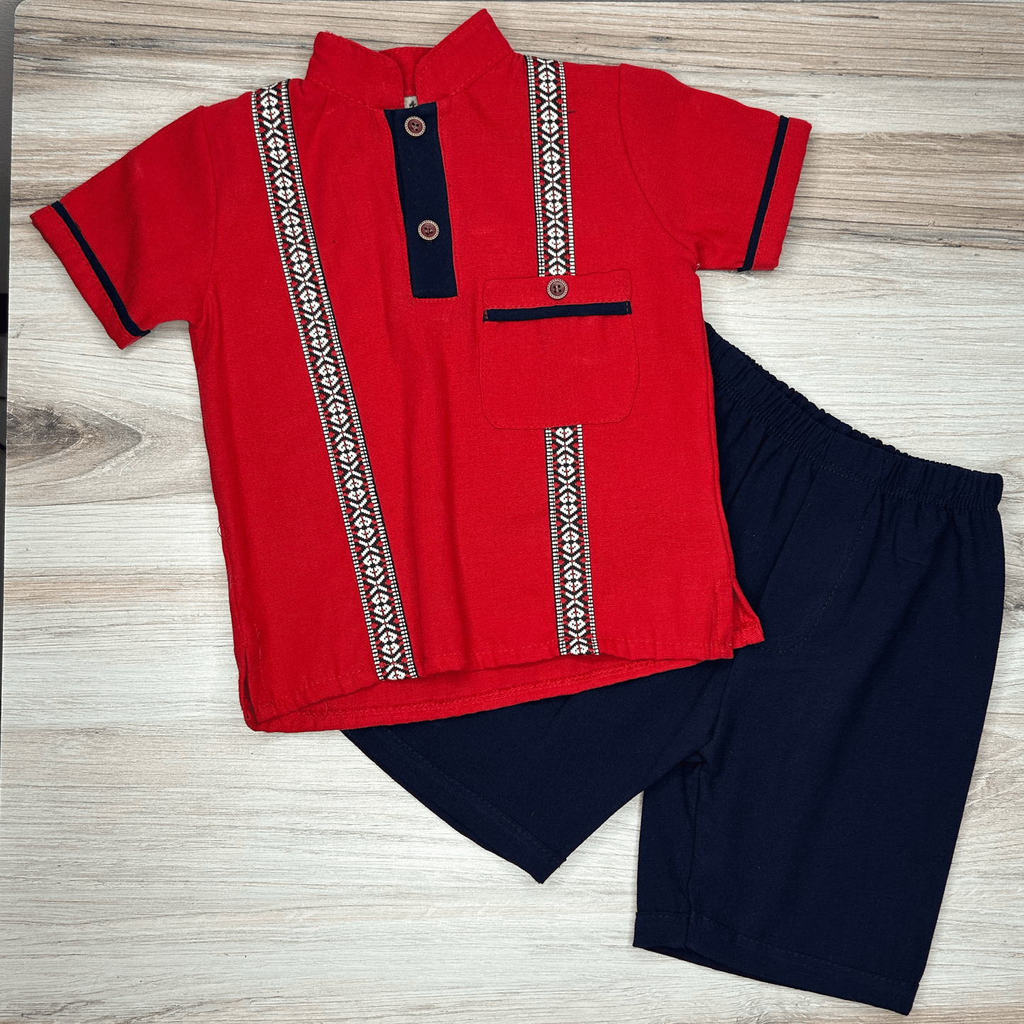 Toddler Boy Guayabera and Short Sets - Single Pocket