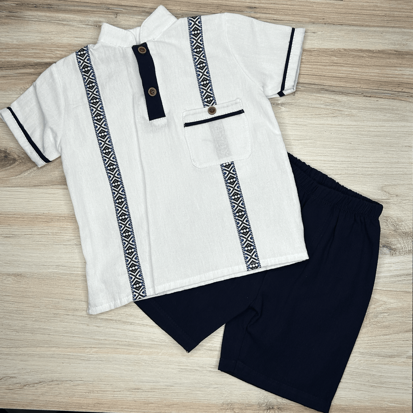 Toddler Boy Guayabera and Short Sets - Single Pocket