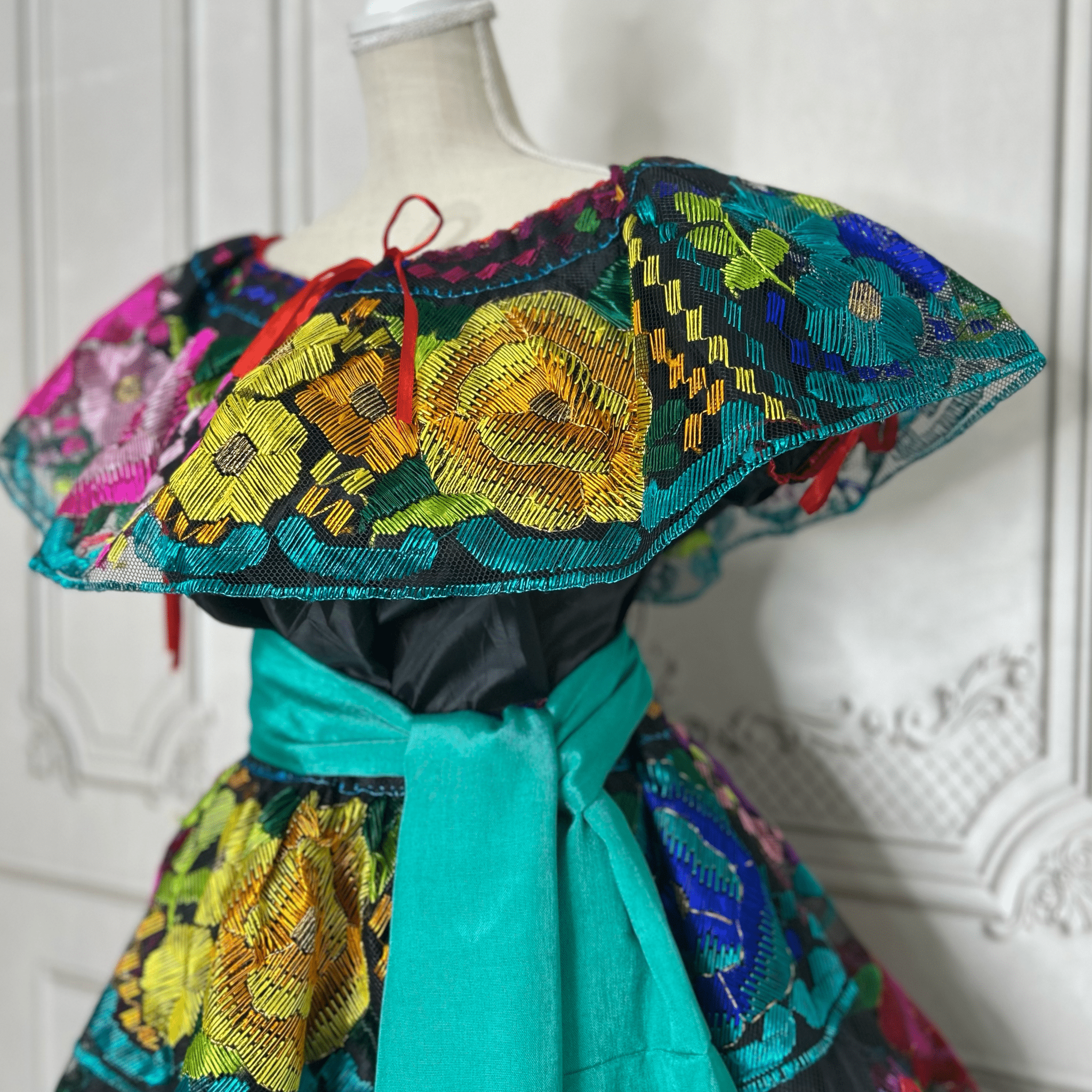 Traditional Chiapas de Corzo Dress - Adult Multi - Silk Embroidery Traditional Chiapas de Corzo Dress - Adult Multi - Silk Embroidery