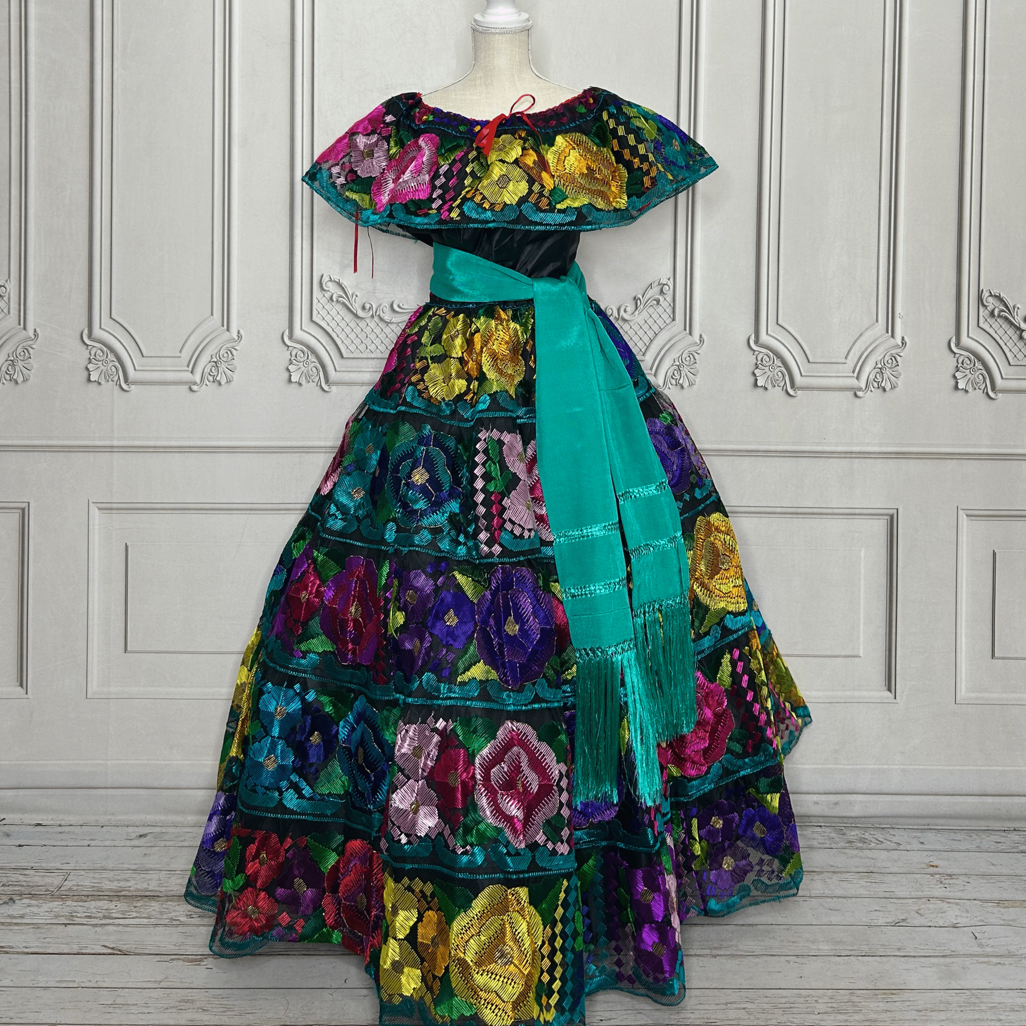 Traditional Chiapas de Corzo Dress - Adult Multi - Silk Embroidery Traditional Chiapas de Corzo Dress - Adult Multi - Silk Embroidery
