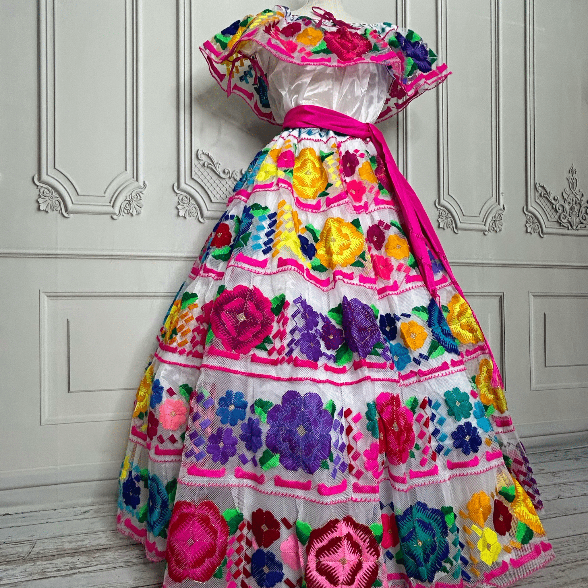 Traditional Chiapas de Corzo Dress - Adult - Multi White Traditional Chiapas de Corzo Dress - Adult - Multi White