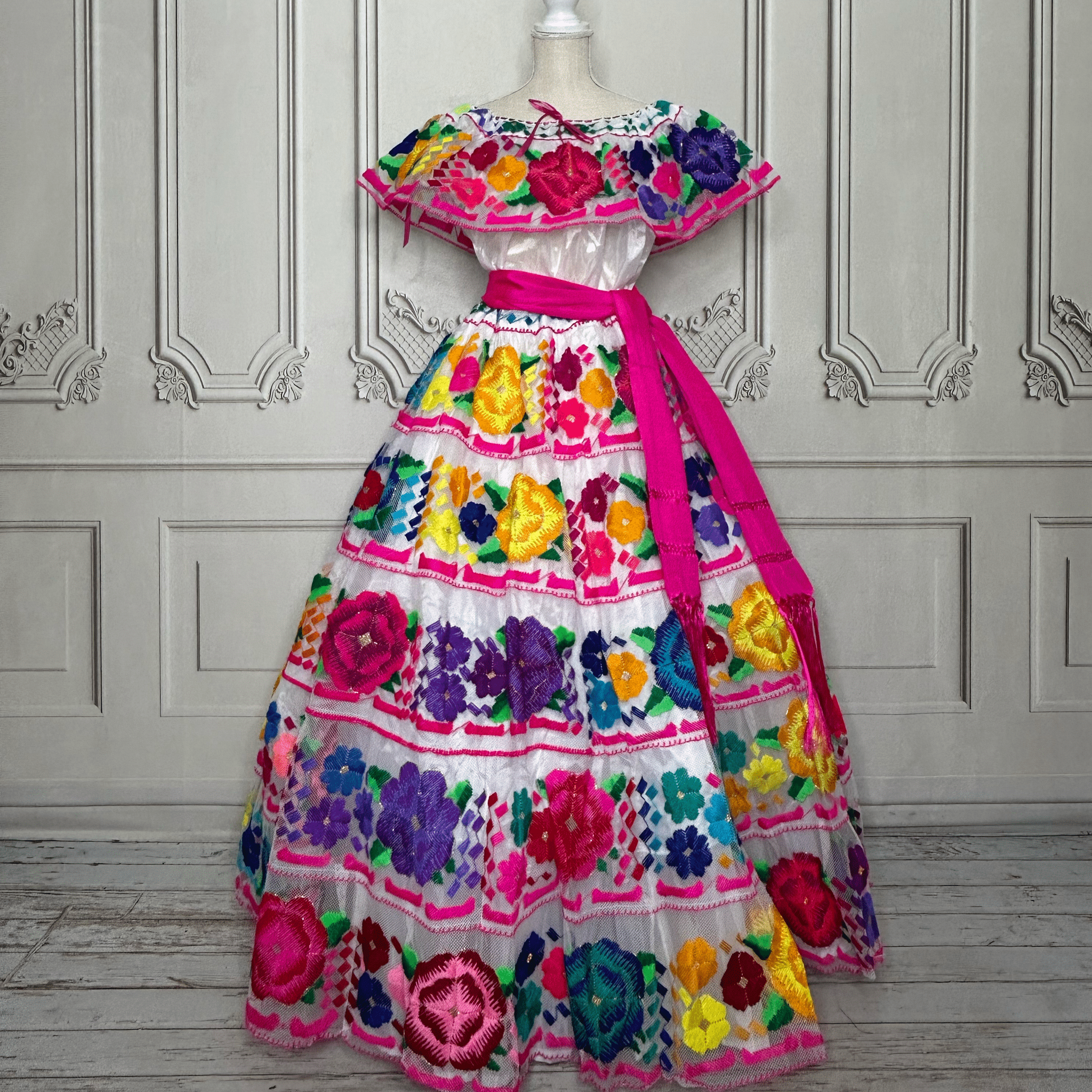Traditional Chiapas de Corzo Dress - Adult - Multi White Traditional Chiapas de Corzo Dress - Adult - Multi White