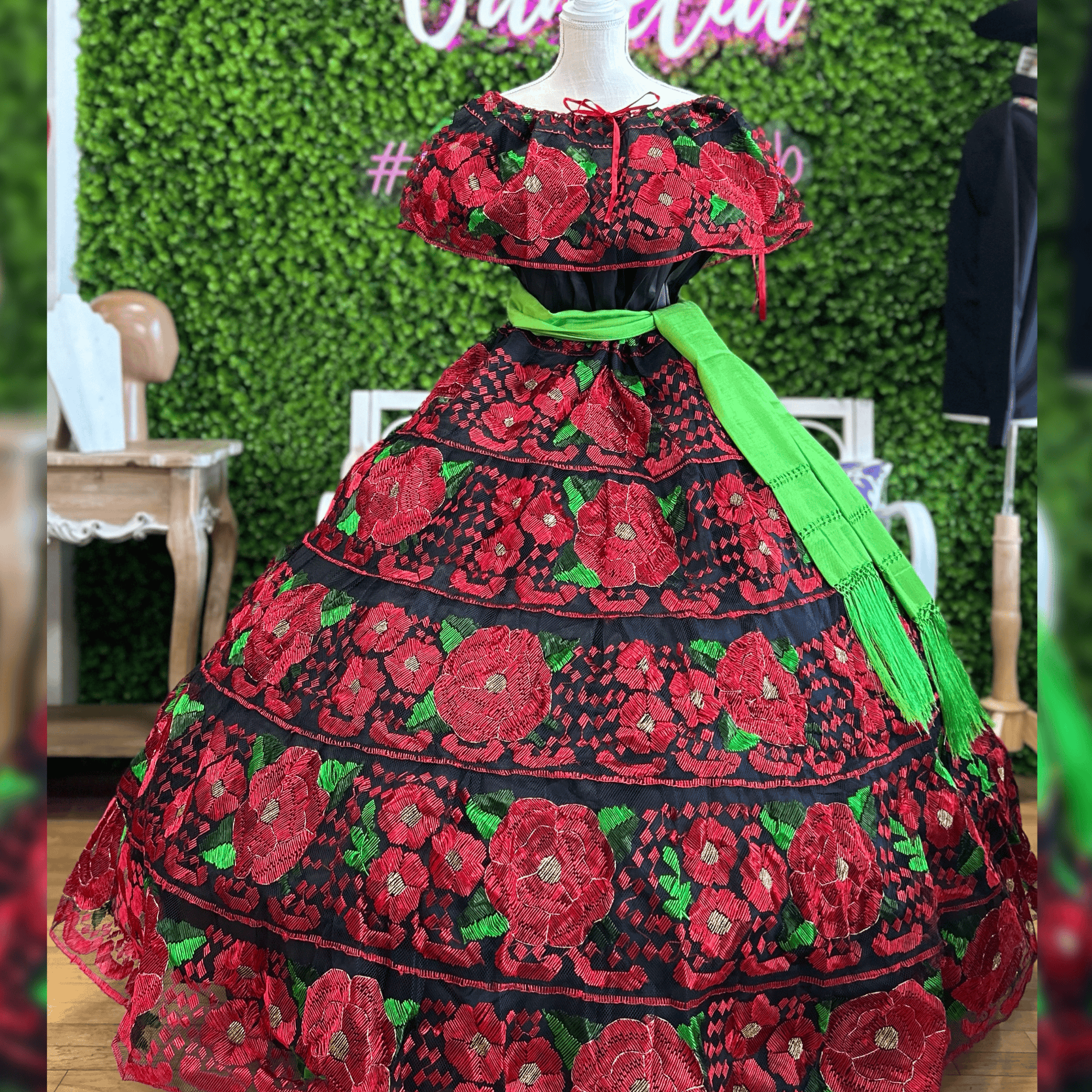 Traditional Chiapas de Corzo Dress - Adult Red - Silk Embroidery Traditional Chiapas de Corzo Dress - Adult Red - Silk Embroidery