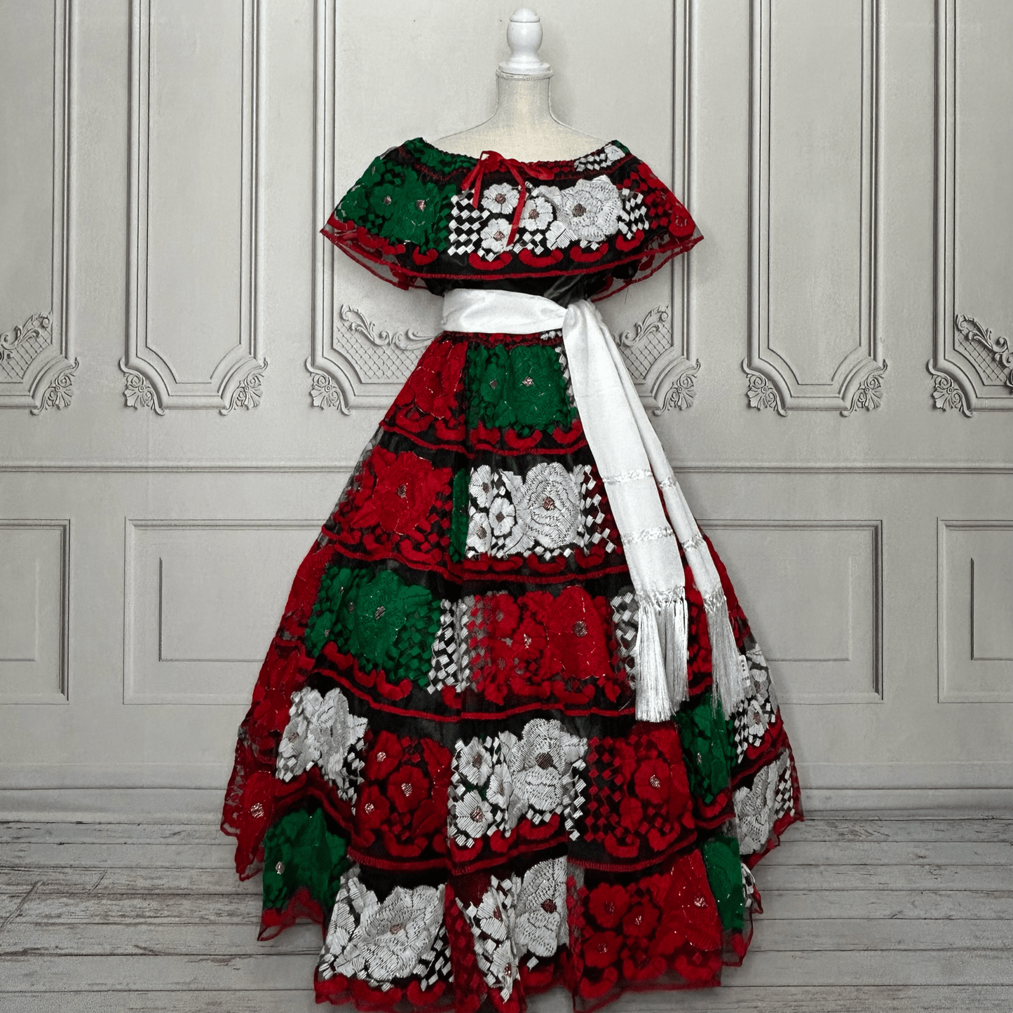 Traditional Chiapas de Corzo Dress - Adult - Tri-Color Traditional Chiapas de Corzo Dress - Adult - Tri-Color