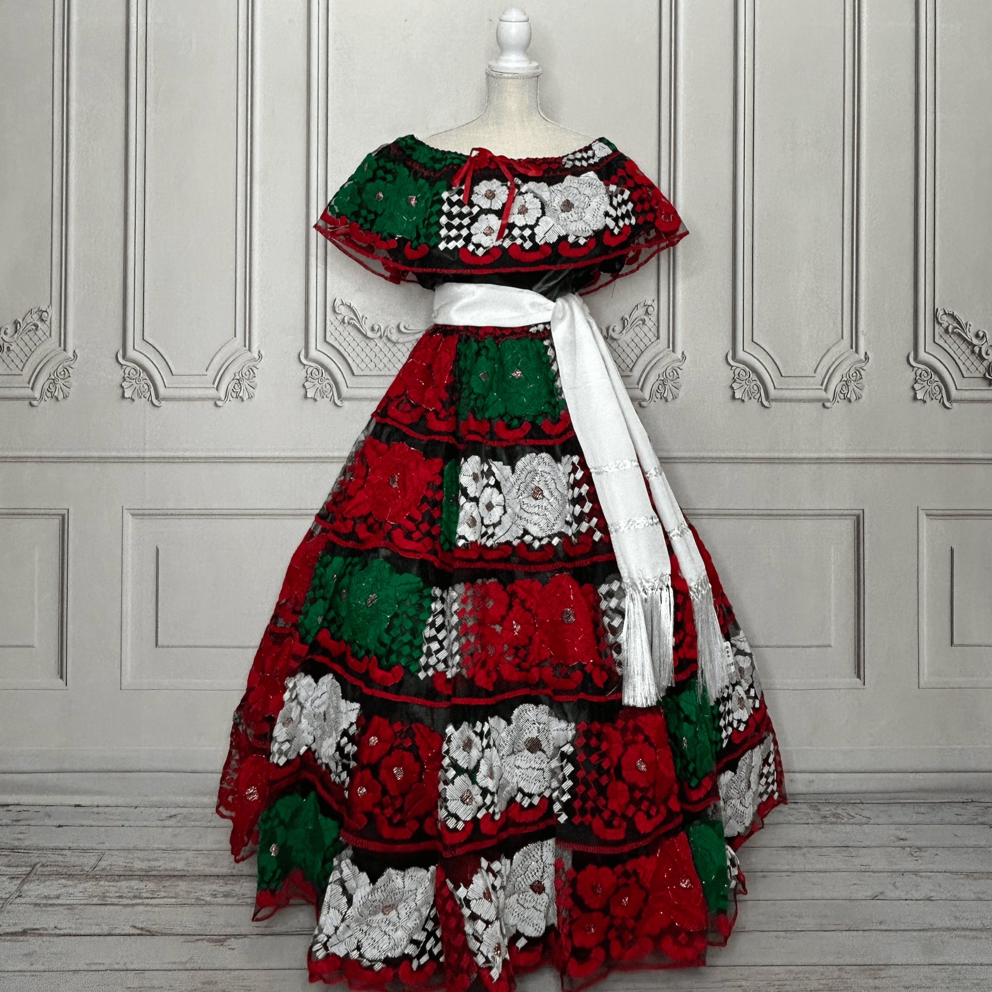 Traditional Chiapas de Corzo Dress - Adult - Tri-Color Traditional Chiapas de Corzo Dress - Adult - Tri-Color