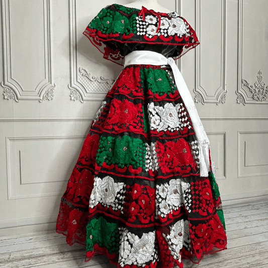 Traditional Chiapas de Corzo Dress - Adult - Tri-Color Traditional Chiapas de Corzo Dress - Adult - Tri-Color