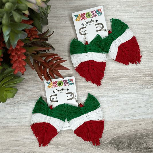 Tri-Color Macrame Feather Earrings Tri-Color Macrame Feather Earrings