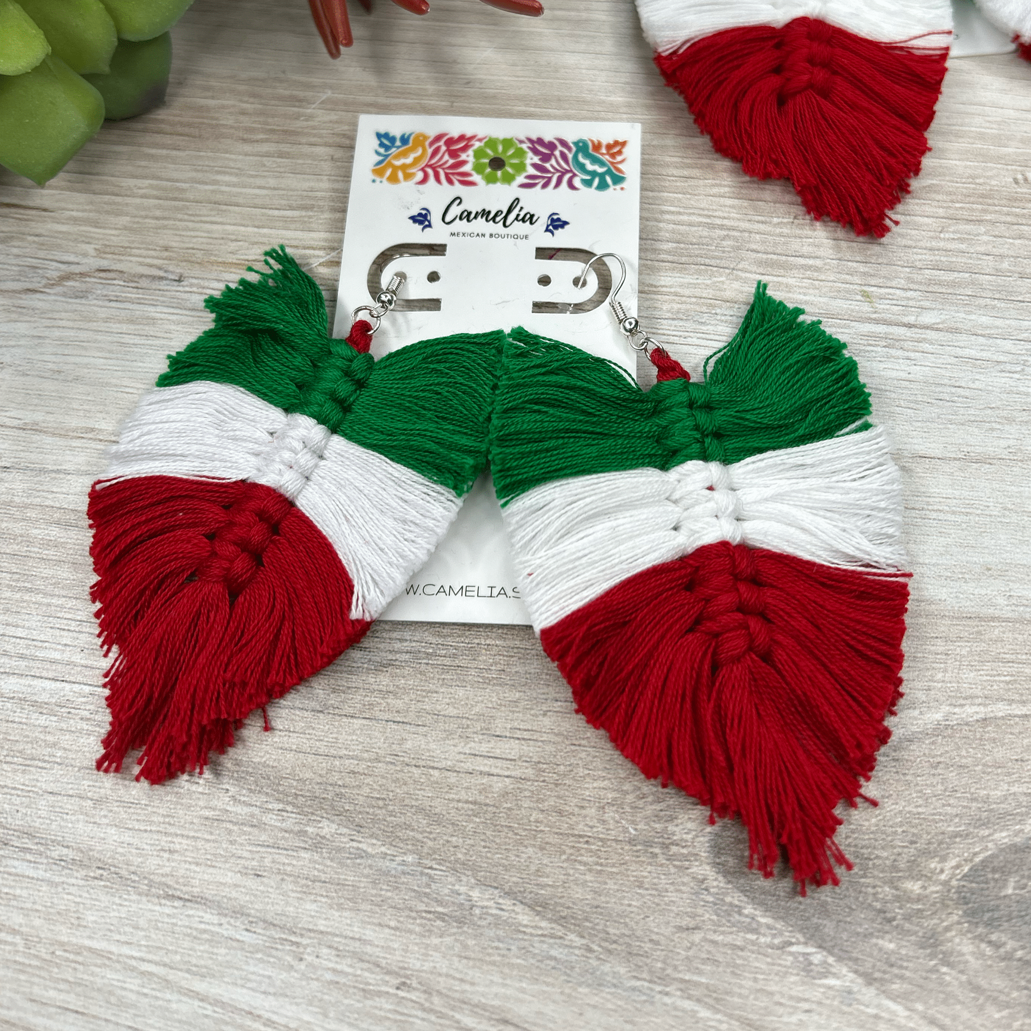 Tri-Color Macrame Feather Earrings Tri-Color Macrame Feather Earrings