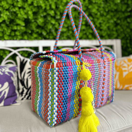 Upcycled Handwoven Basket Large - Candy Pop