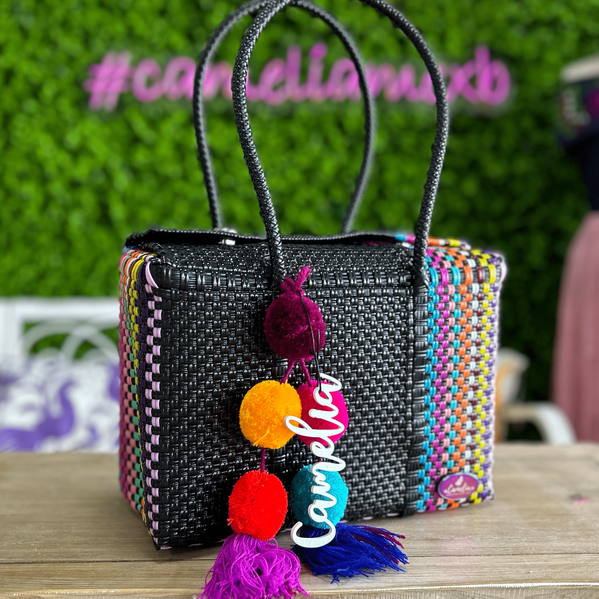 Upcycled Handwoven Basket Medium - Black Pop