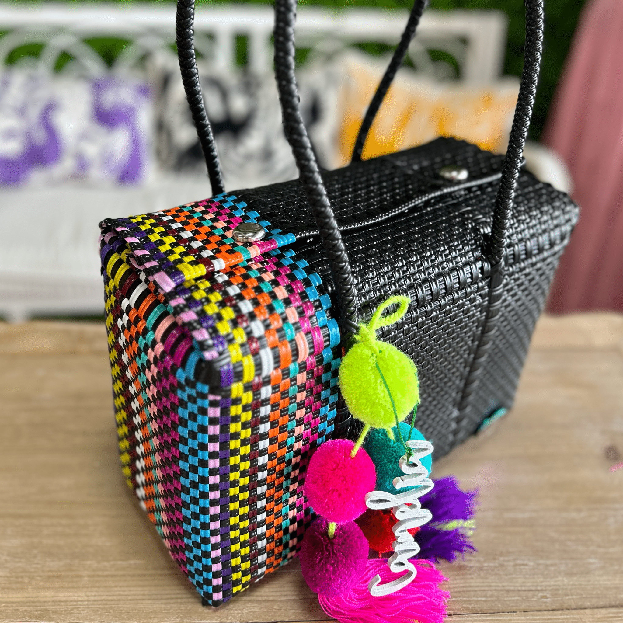 Upcycled Handwoven Basket Medium - Black Pop