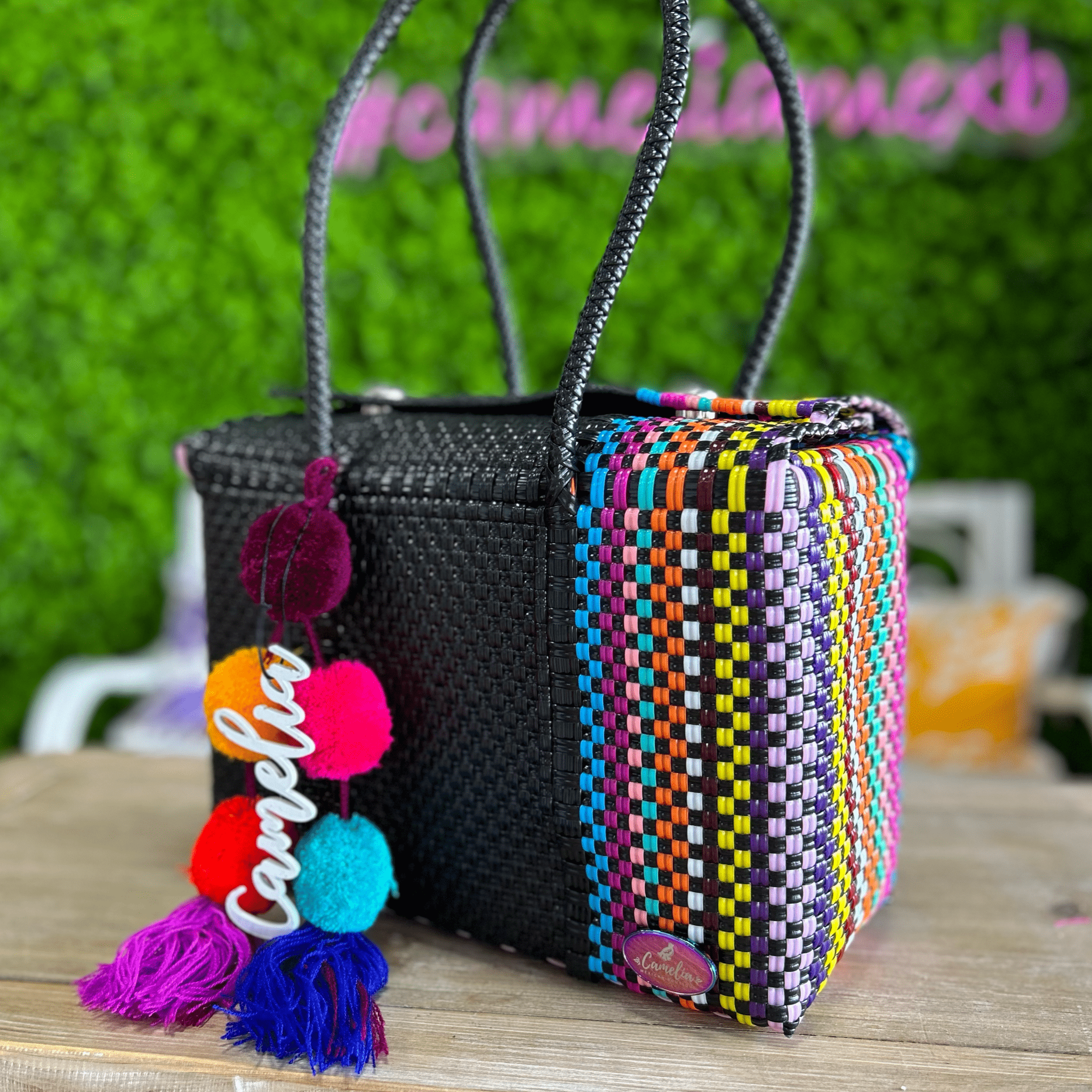 Upcycled Handwoven Basket Medium - Black Pop