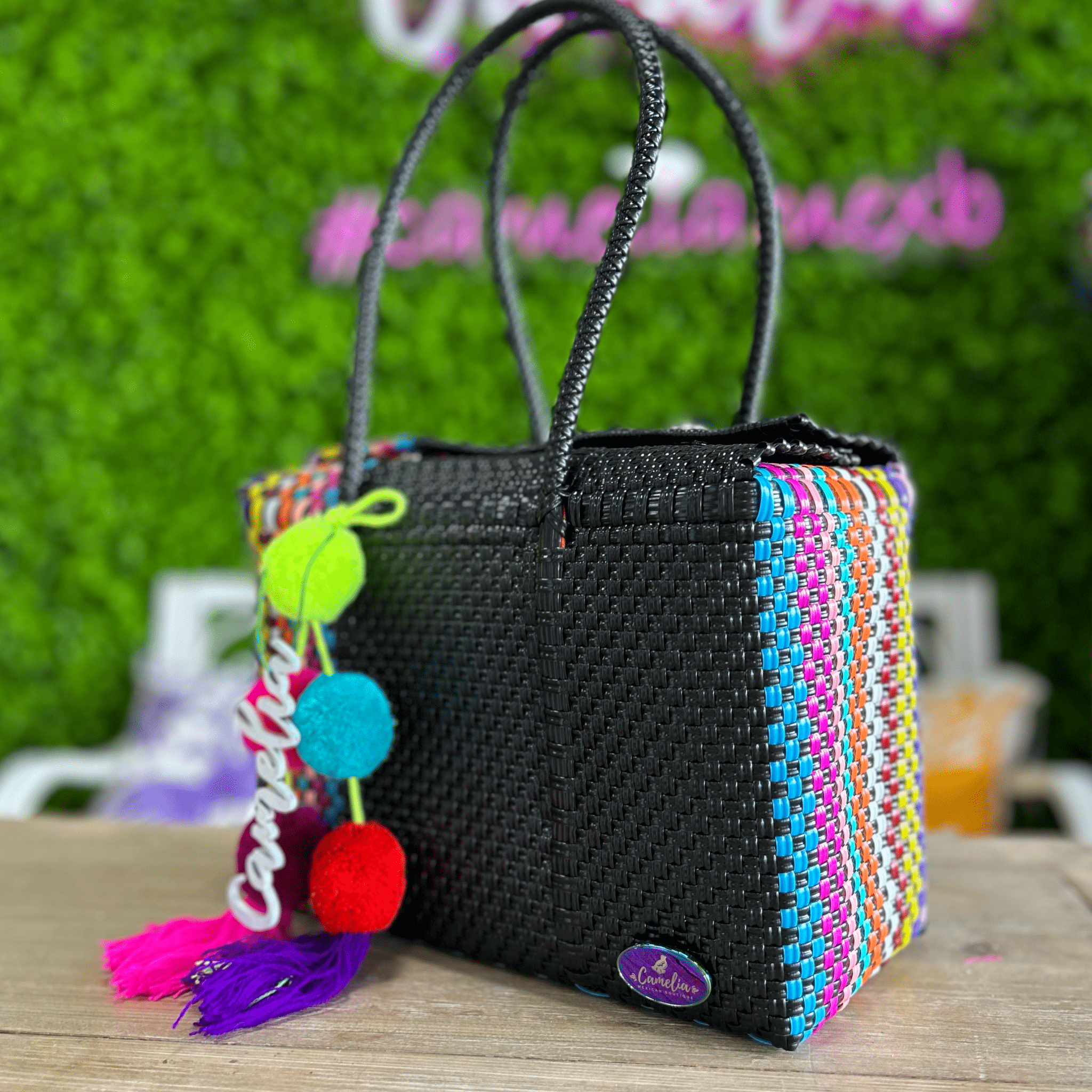 Upcycled Handwoven Basket Medium - Black Pop