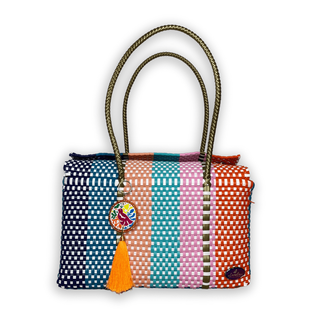 Upcycled Handwoven Basket Medium - Orange Spark