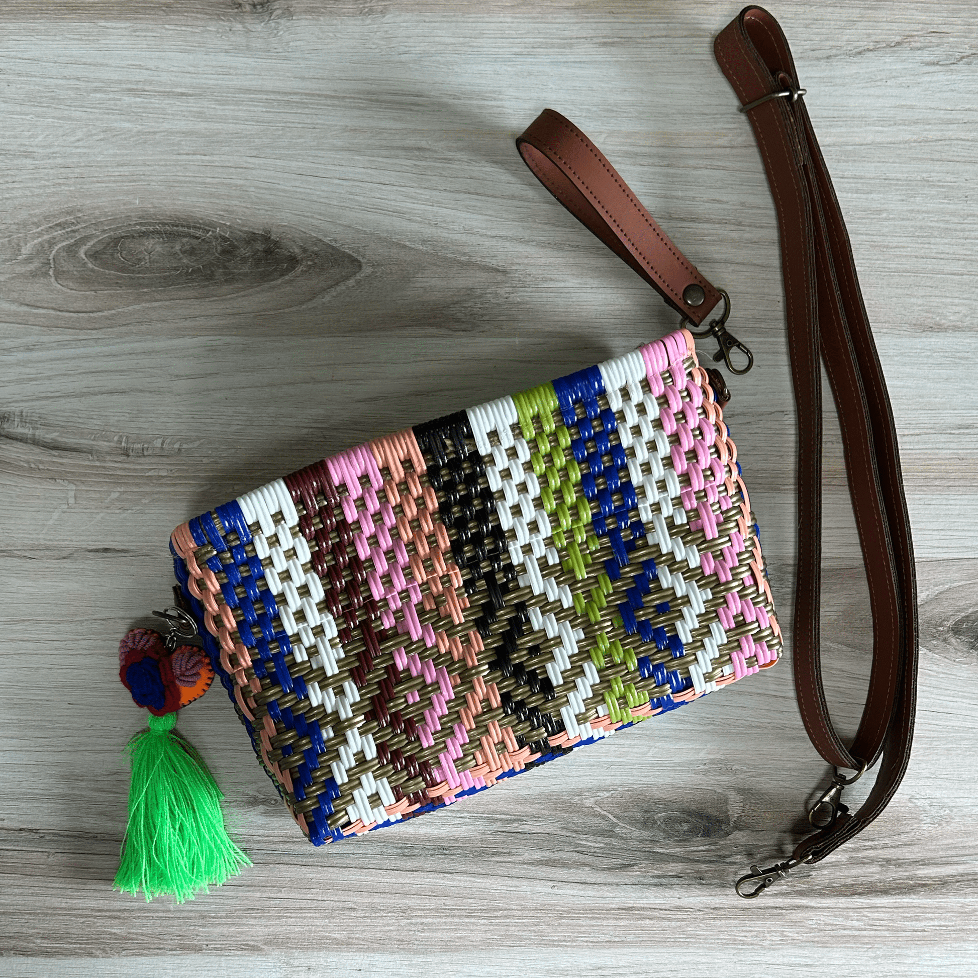 Upcycled Handwoven Crossbody Convertible - Amanda Upcycled Handwoven Crossbody Convertible - Amanda