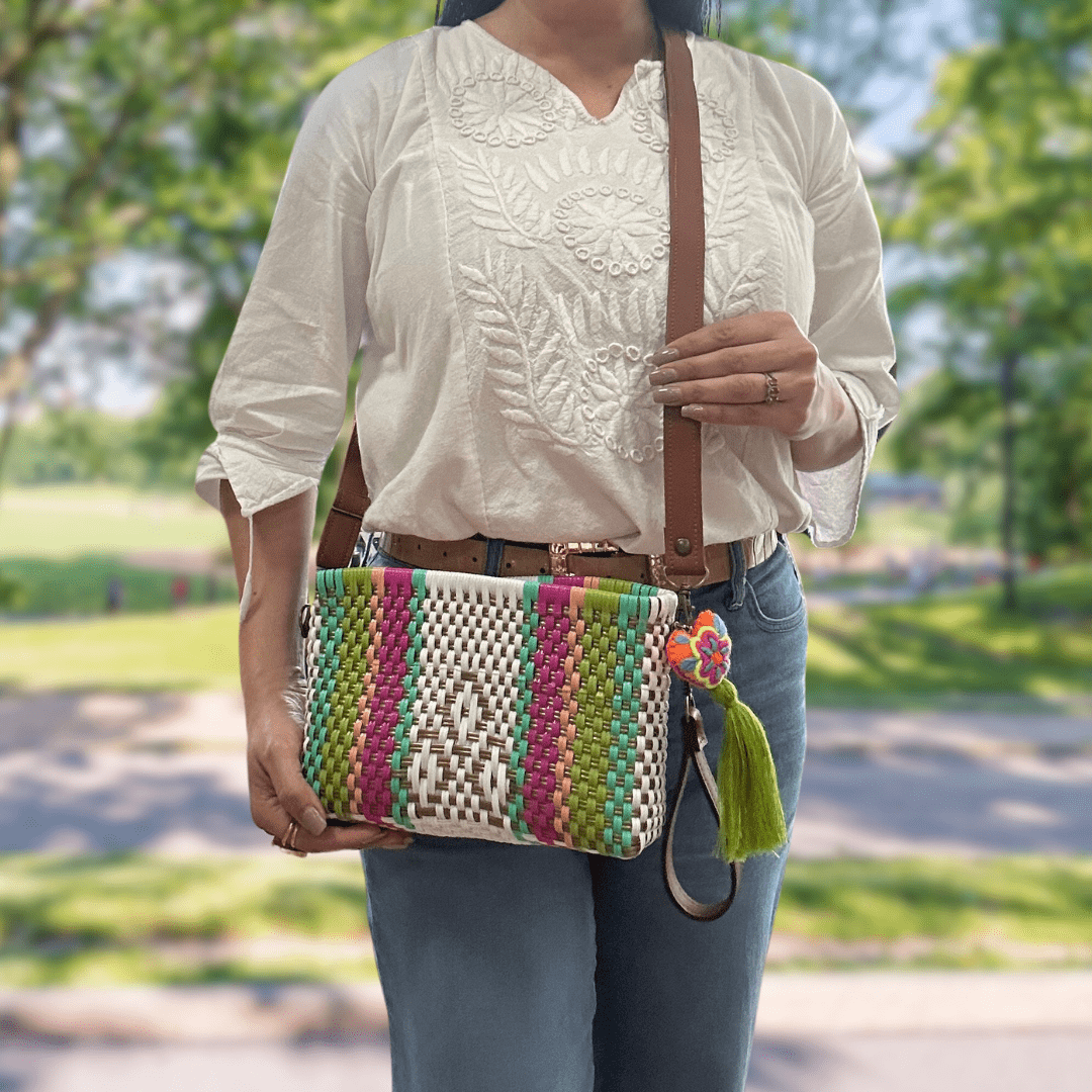 Upcycled Handwoven Crossbody Convertible -  Blue Jay Upcycled Handwoven Crossbody Convertible -  Blue Jay