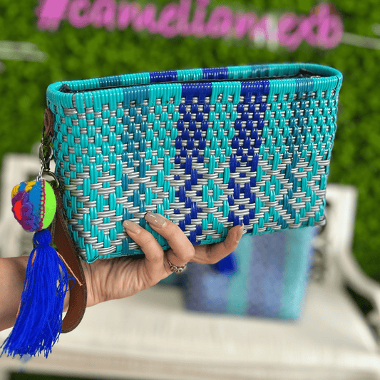 Upcycled Handwoven Crossbody Convertible -  Blue Jay Upcycled Handwoven Crossbody Convertible -  Blue Jay