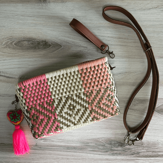 Upcycled Handwoven Crossbody Convertible -  Golden Rose Upcycled Handwoven Crossbody Convertible -  Golden Rose