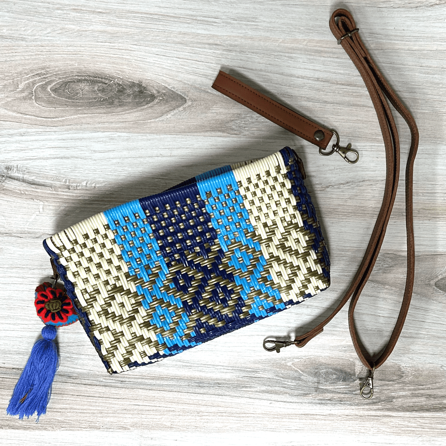 Upcycled Handwoven Crossbody Convertible -  Navy Dreams Upcycled Handwoven Crossbody Convertible -  Navy Dreams